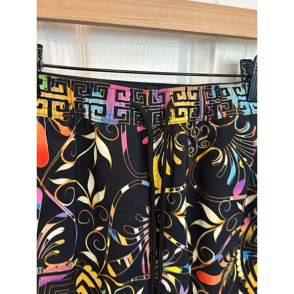Johnny Was Swim Trunks Black Multi Color Geometric Floral Board Shorts Mens‎